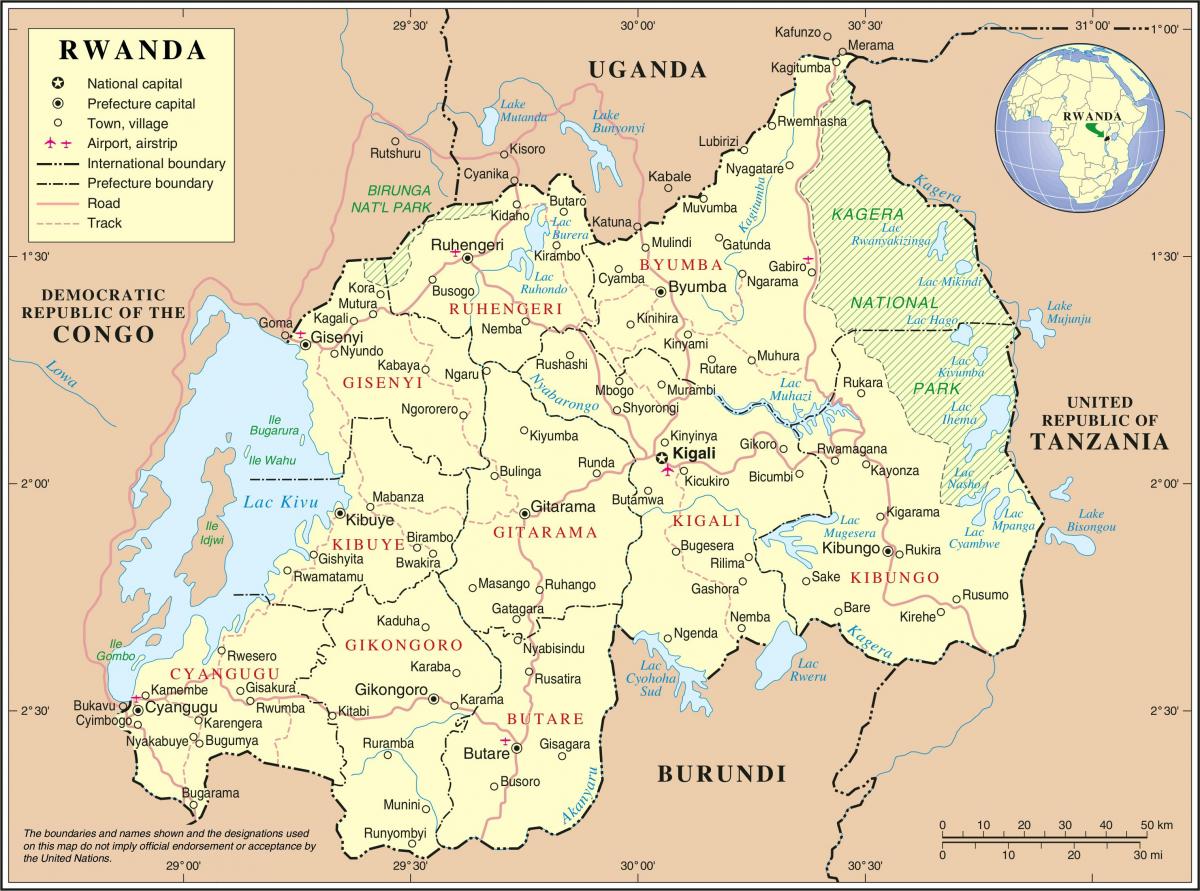 mapa ng administrative mapa ng Rwanda