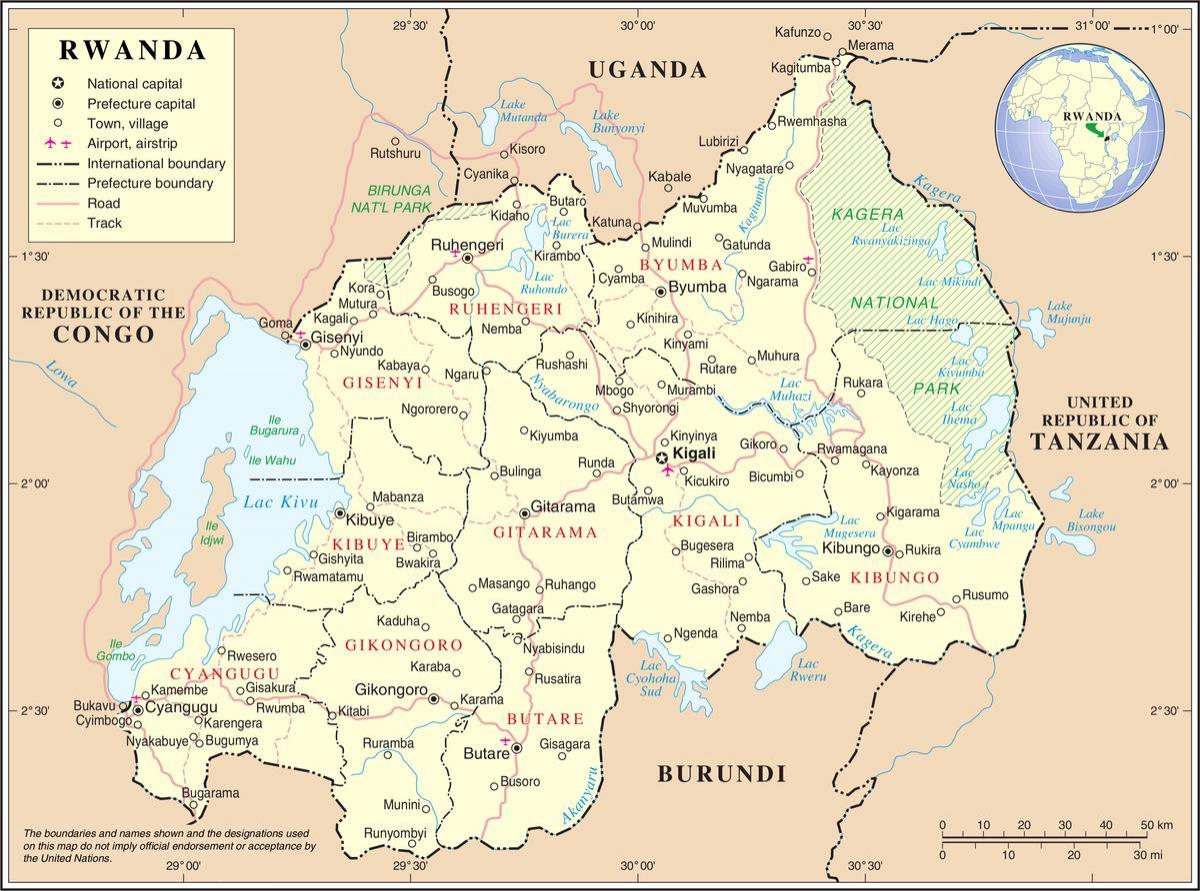 mapa ng mapa Rwanda nakapalibot na mga bansa