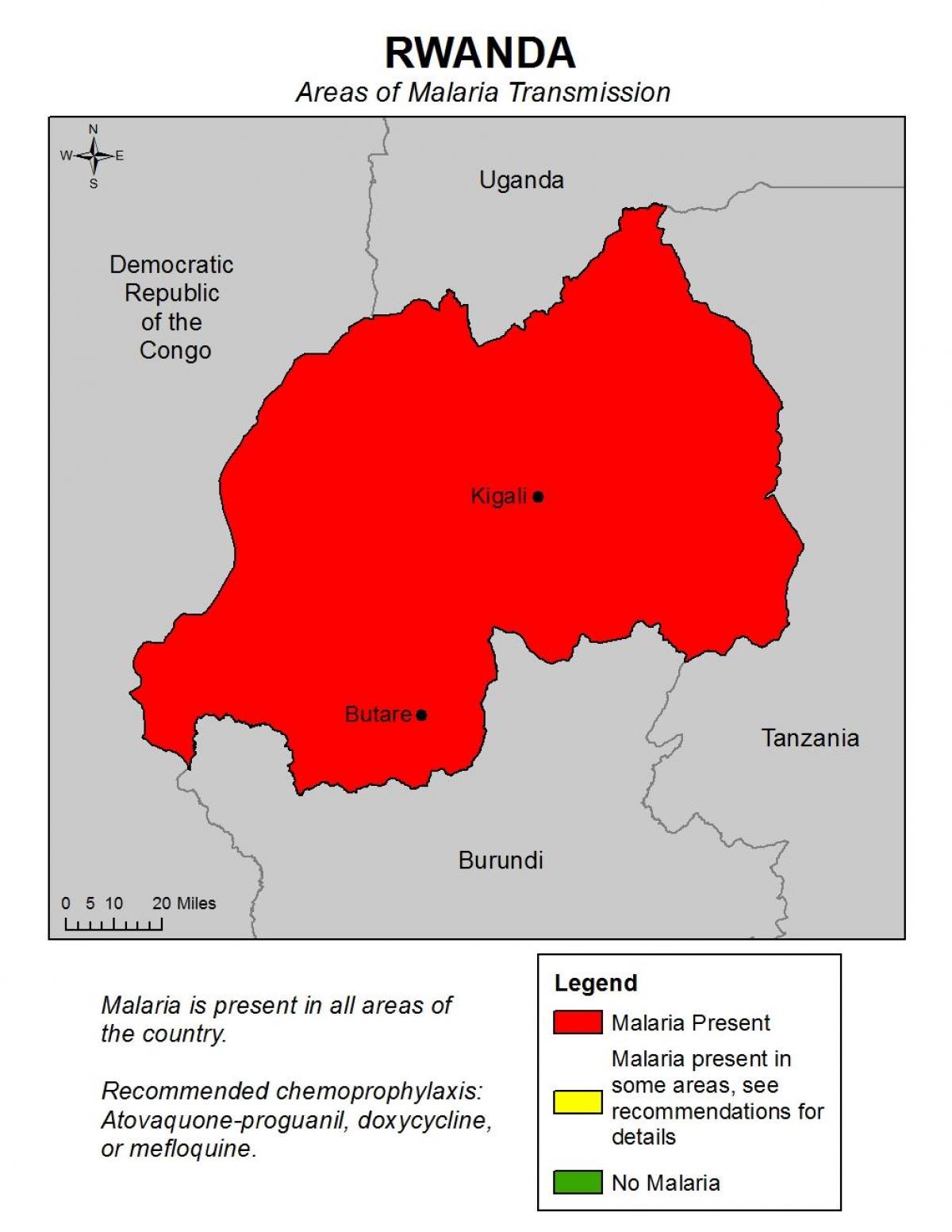 mapa ng Rwanda malarya