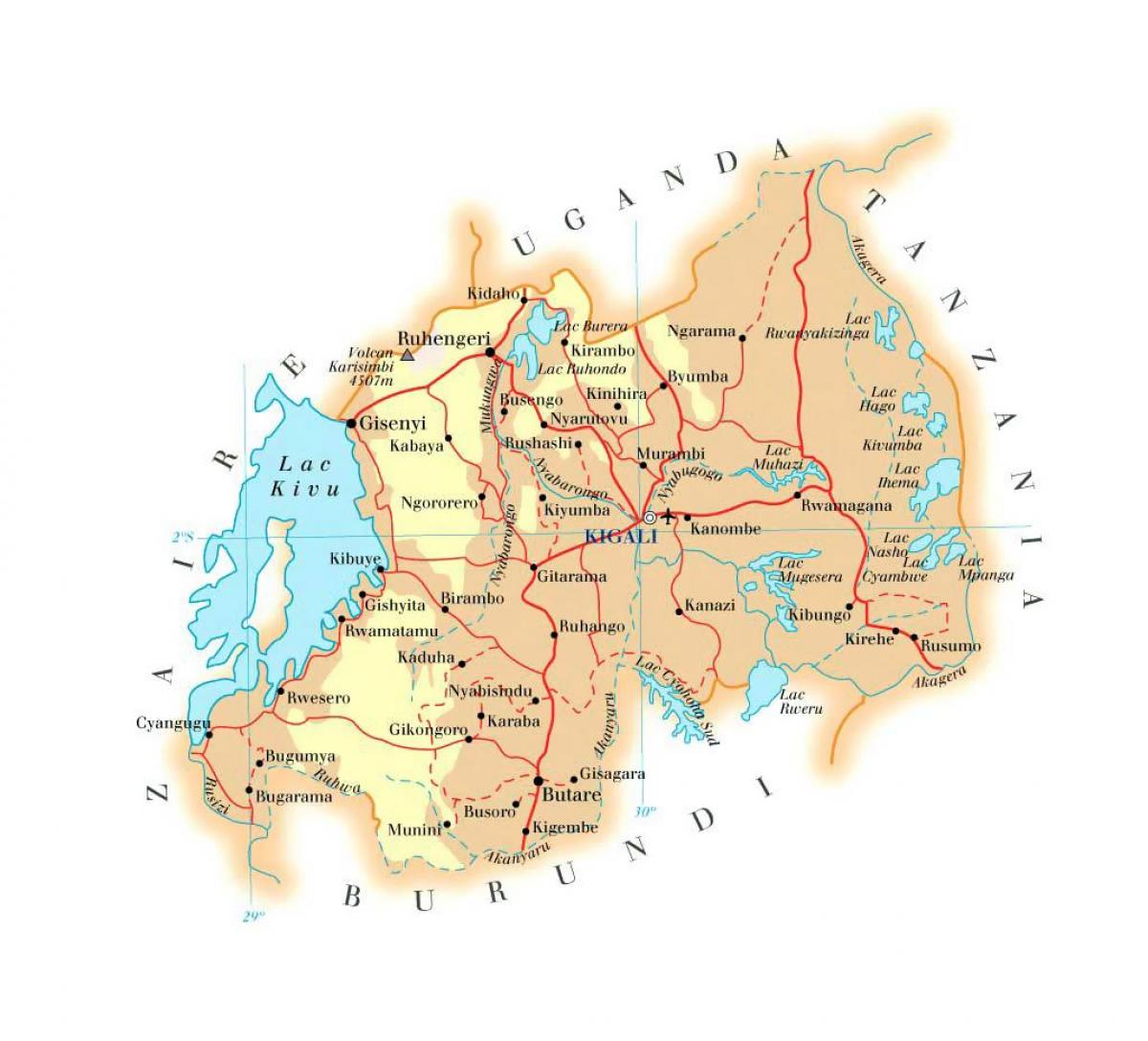 mapa ng Rwanda kalsada