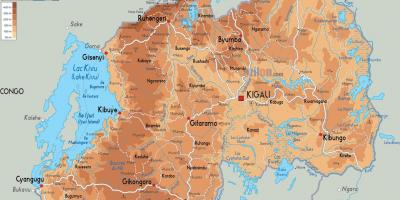 Mapa ng pisikal na mapa ng Rwanda